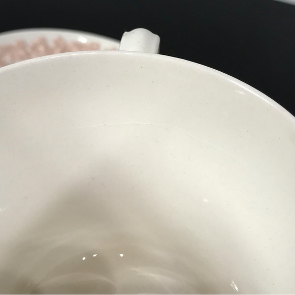 Wedgwood Etruria Embossed Queens Ware Pink on White Tea Cup Saucer Set England - Picture 10 of 16